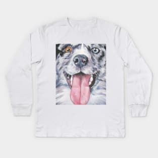 Australian Shepherd Fine Art Painting Kids Long Sleeve T-Shirt